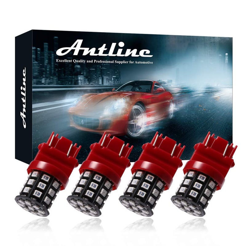 Antline مصابيح LED أنتلين 3157 3156 3057 4157 3056 حمراء زاهية، 12-24 فولت ساطعة للغاية 800 لومن بديل لمصابيح الفرامل الخلفية، مصابيح إشارة الانعطاف، ضوء الانتظار (عبوة من 4)  - Image 1